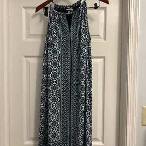 Blue, green and White Patterned Maxi Dress